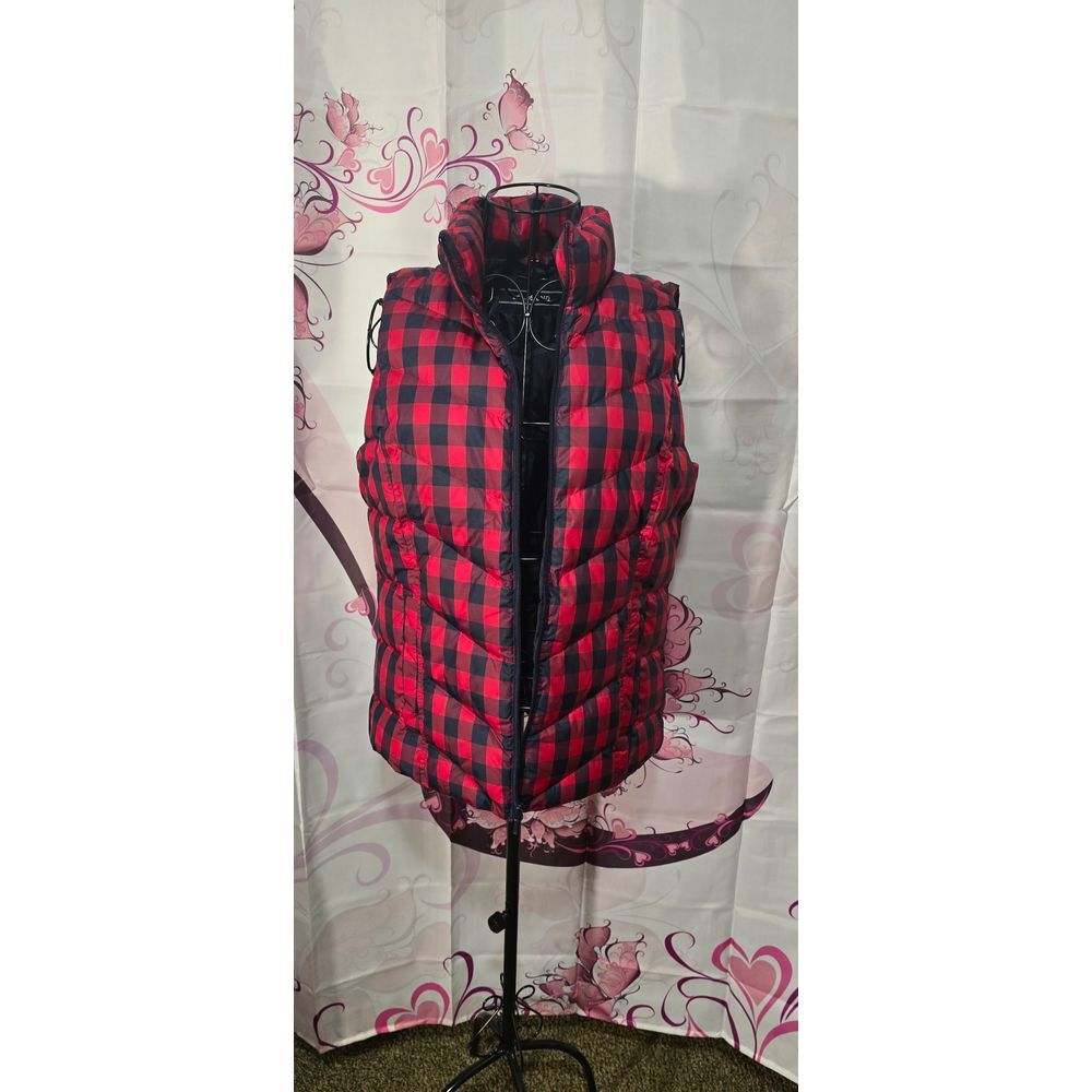 Small Lands End Red Black Checked Puffer‎ Vest
